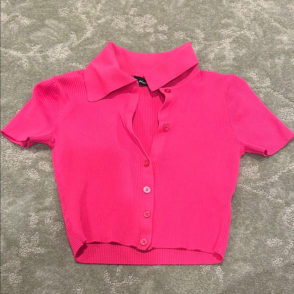 Cropped Collared Ribbed Shirt